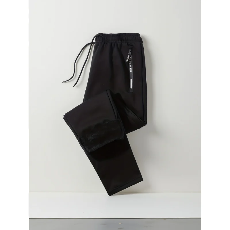 Men's Thickened Fleece Pants - Heavy-Duty Thermal Winter Pants with Elastic Cuff & Drawstring Waist