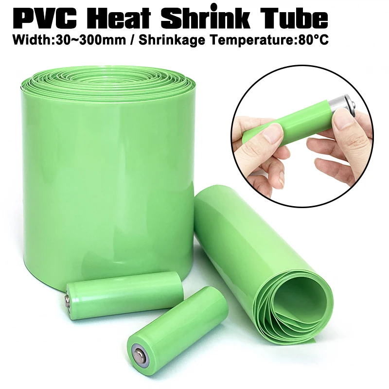 2M Green PVC Heat Shrink Tube Pack 30mm~90mm Insulated Film Wrap Lithium Case Cable Sleeving 18650 Lipo Battery Protection