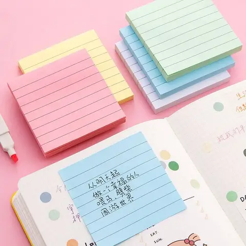 라인형 강력 접착 메모 100 시트, 다채로운 슈퍼 접착 파워 메모 패드, 6 가지 색상, 3x3 인치
