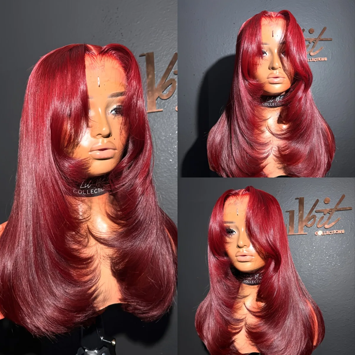 

Длинный прямой парик 99J бургундского цвета с многослойным кружевом, парик с кружевной передней частью 13x4, без клея, предварительно выщипанный, с HD-кружевом, синтетический, высокого качества