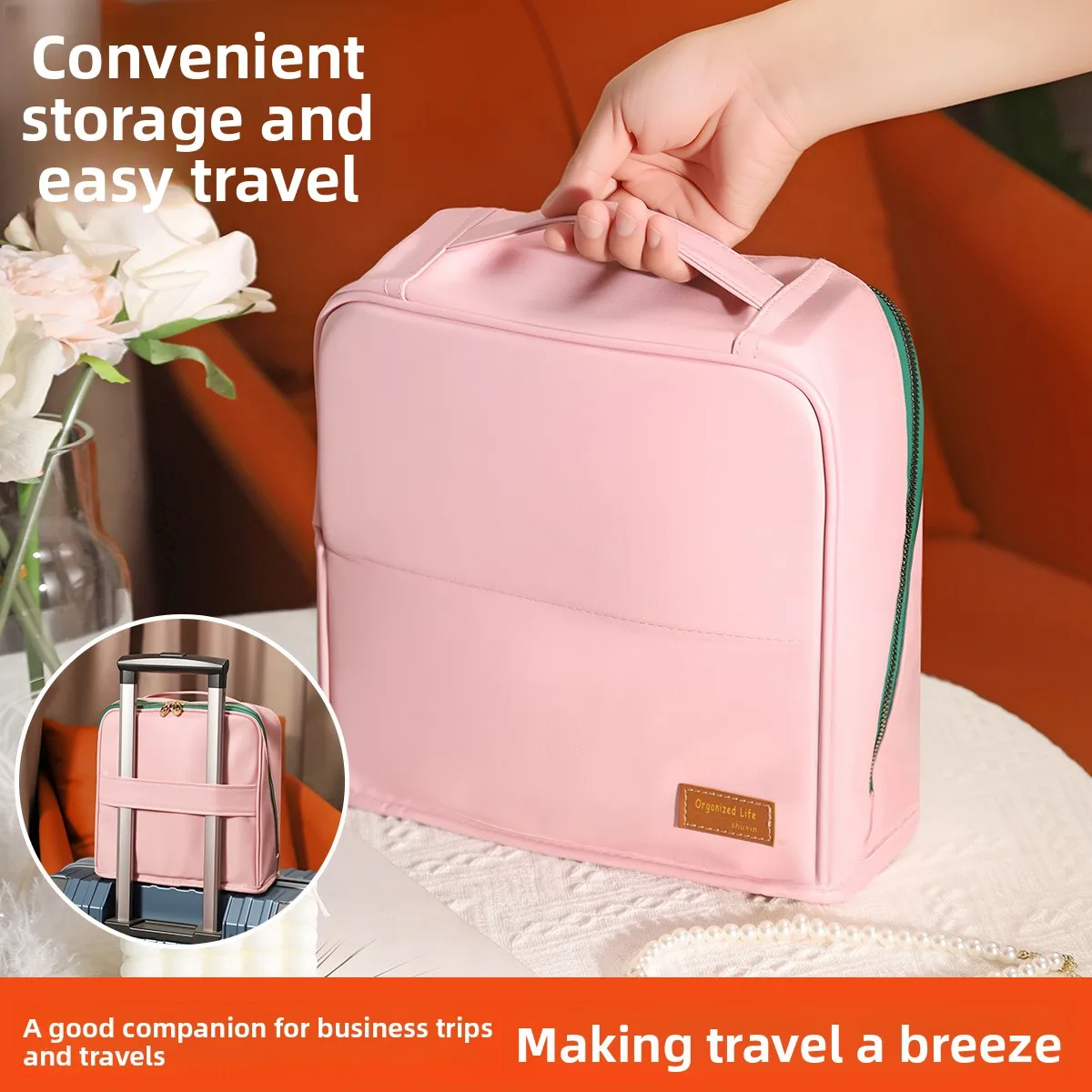 Standable Desktop Makeup Bag, Skin Care Product Storage Bag, Portable Multi-functional Travel Storage Bag with Mirror
