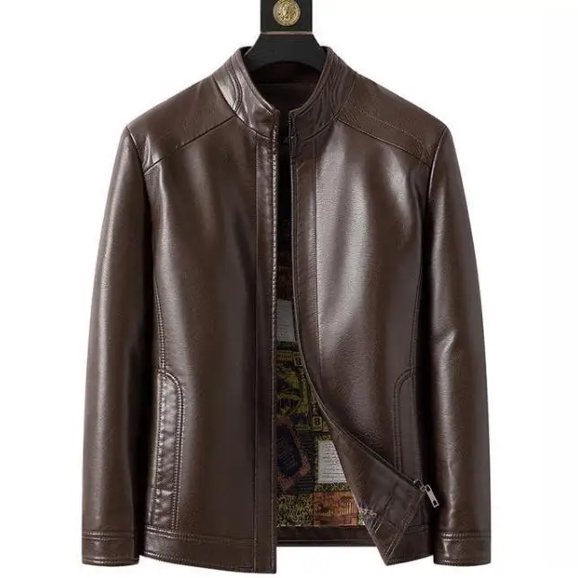 Spring New Style Men's Leather Jacket Sheepskin Casual Long Sleeve Coat Warmth Middle-aged Dad Clothes PU Leather Coat