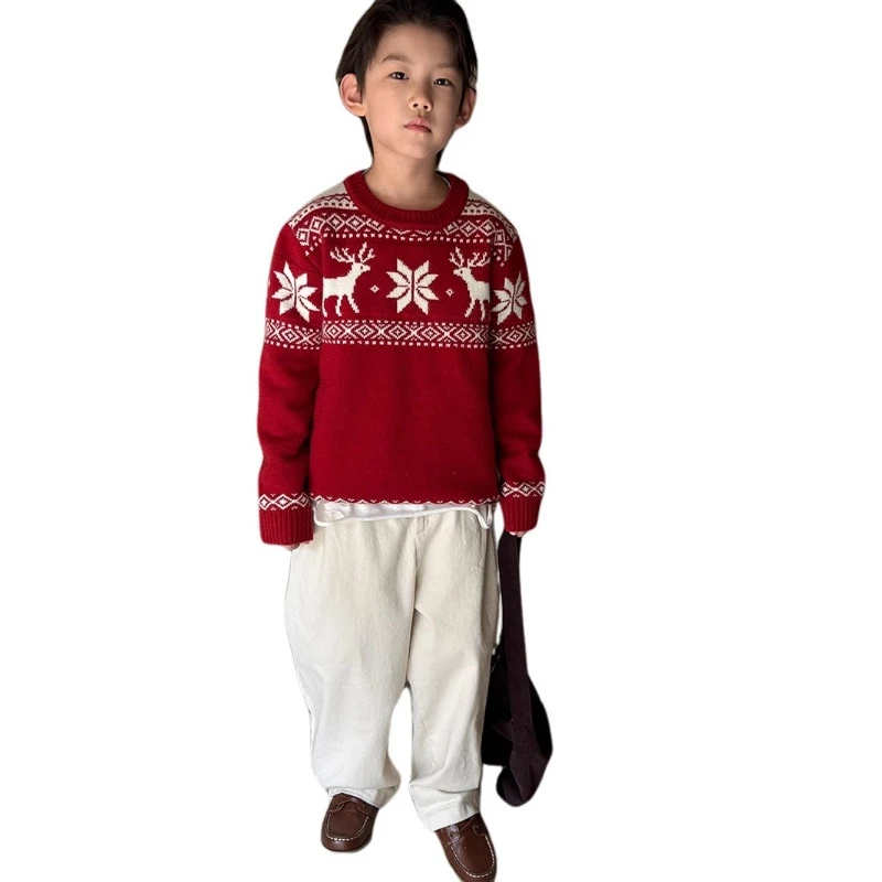 2025 New Winter Thickened Festival Atmosphere Knitted Round Neck Hooded Sweater