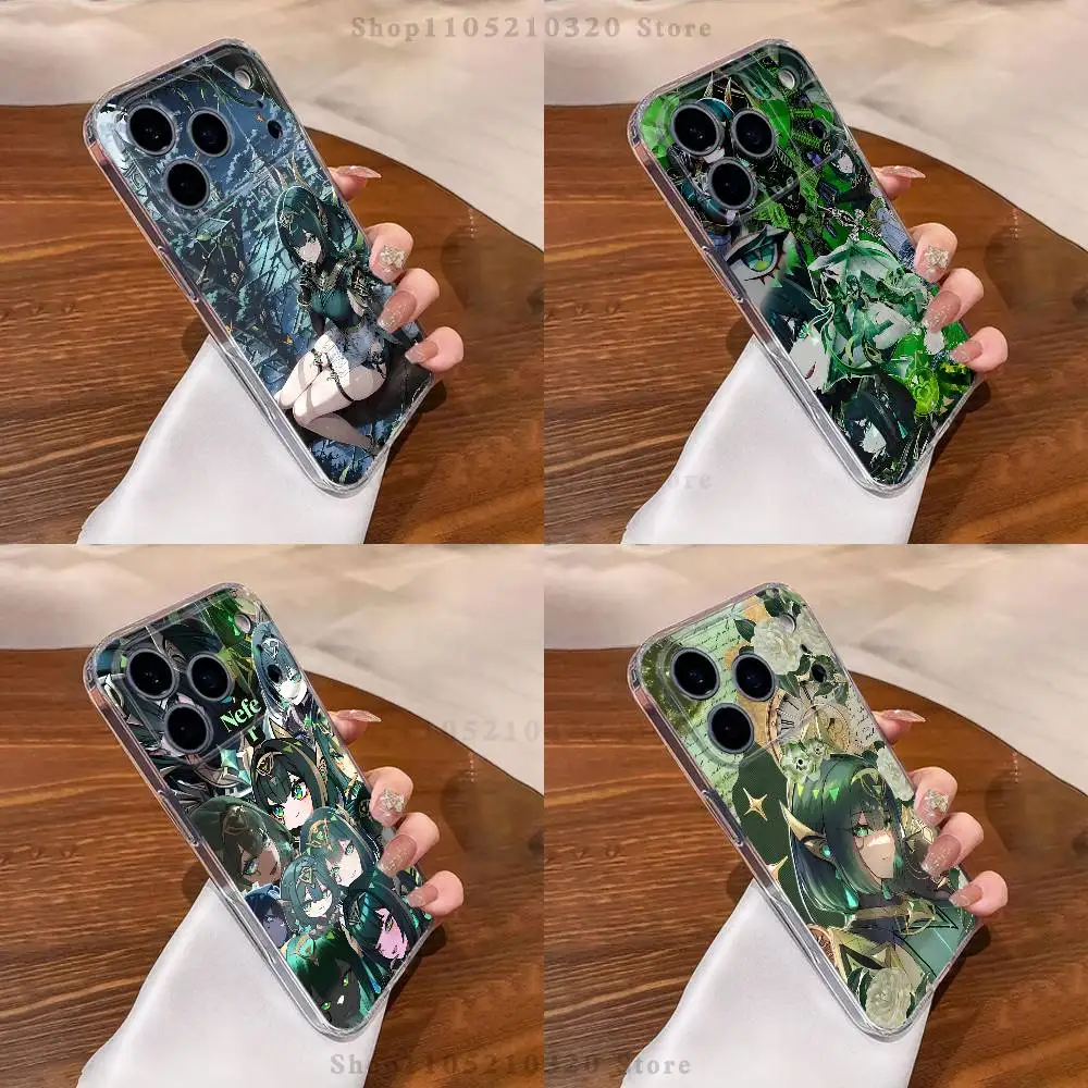 

G-genshin impact N-nefer Phone Case For iPhone 16,15,17,12,13,14,11 Max,Pro,Plus,X,XS,XR,SE4,E Mini Transparent Cover