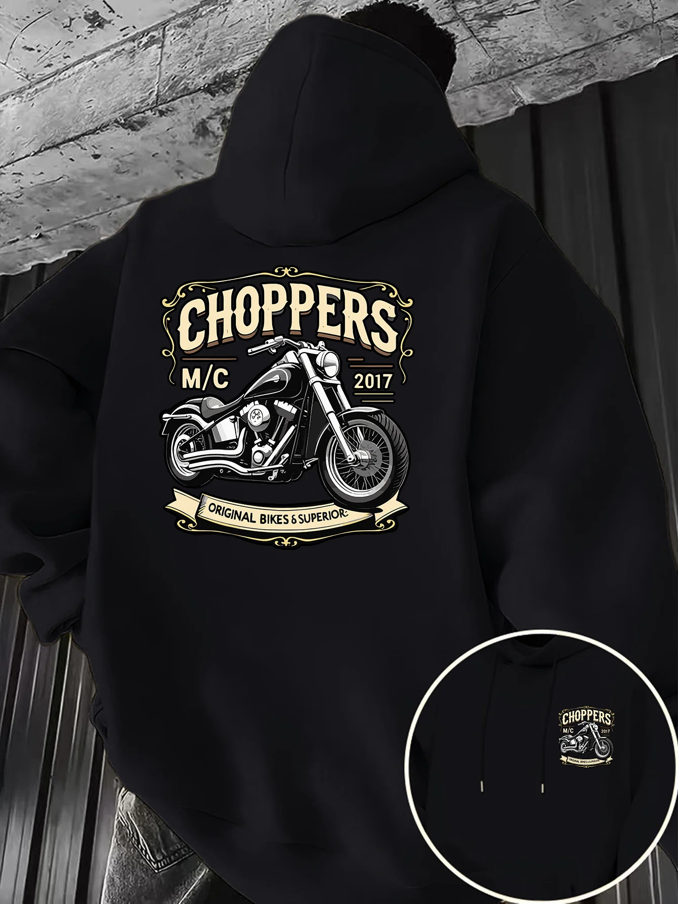 Daily commuting men's retro motorcycle print pullover hoodie forautumnand winter issuitableformotorcycleenthusiasts fordailywear
