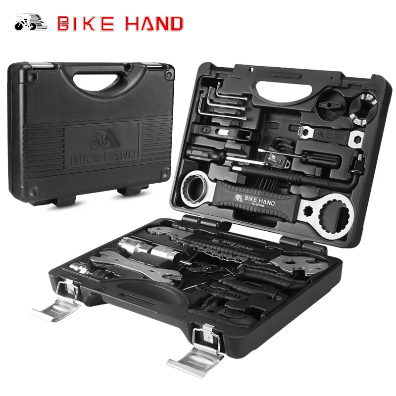 

BIKE HAND 18 in 1 Professional Bicycle Repair Tools Kit Box Multi MTB Tire Chain Spoke Freewheel Pedal Wrench Bike Tools