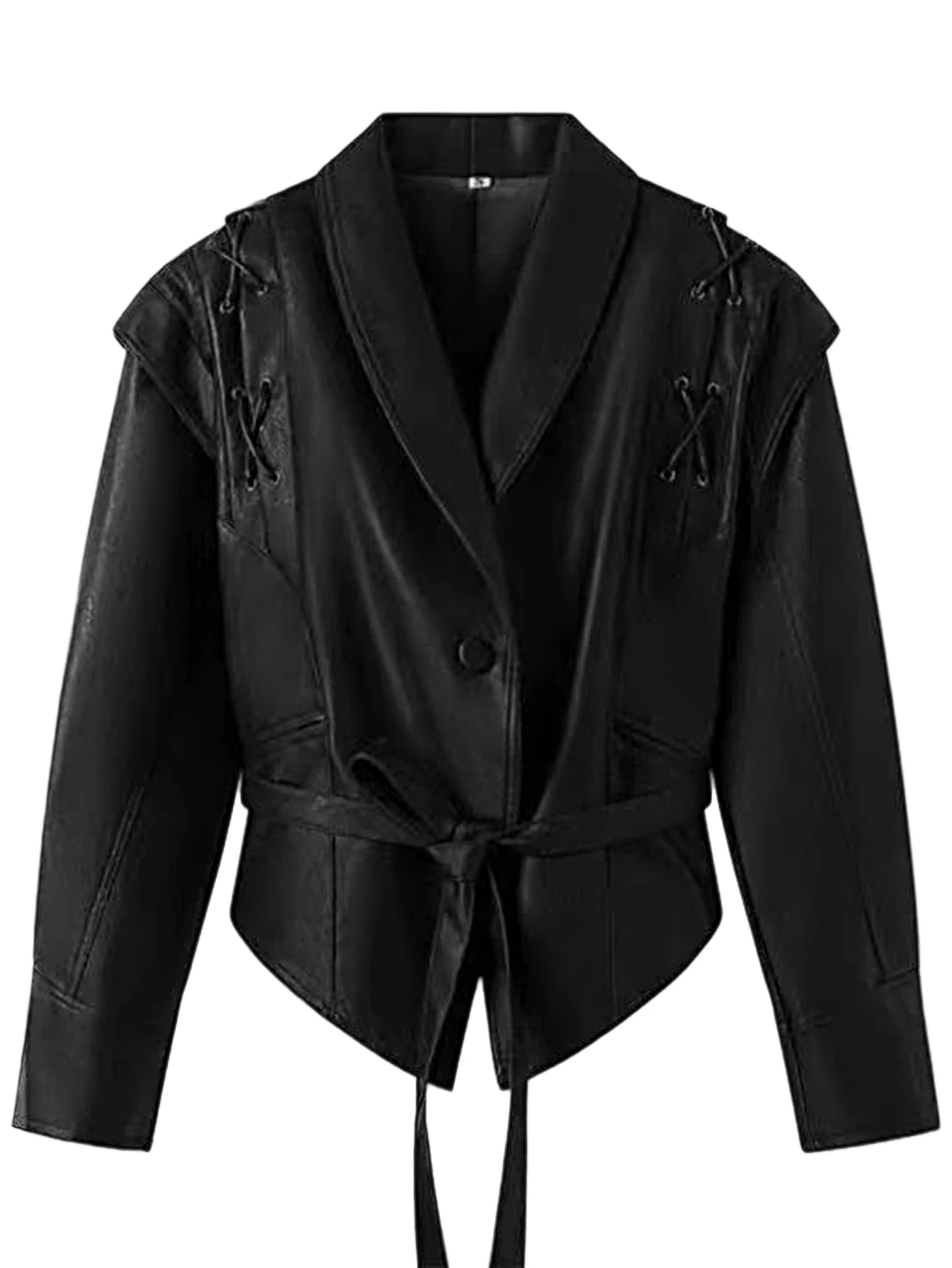 الموضة مزاجه التلبيب الدانتيل متابعة طويلة الأكمام سترة جلدية الخريف/الشتاء المرأة التنقل نمط ملابس خارجية