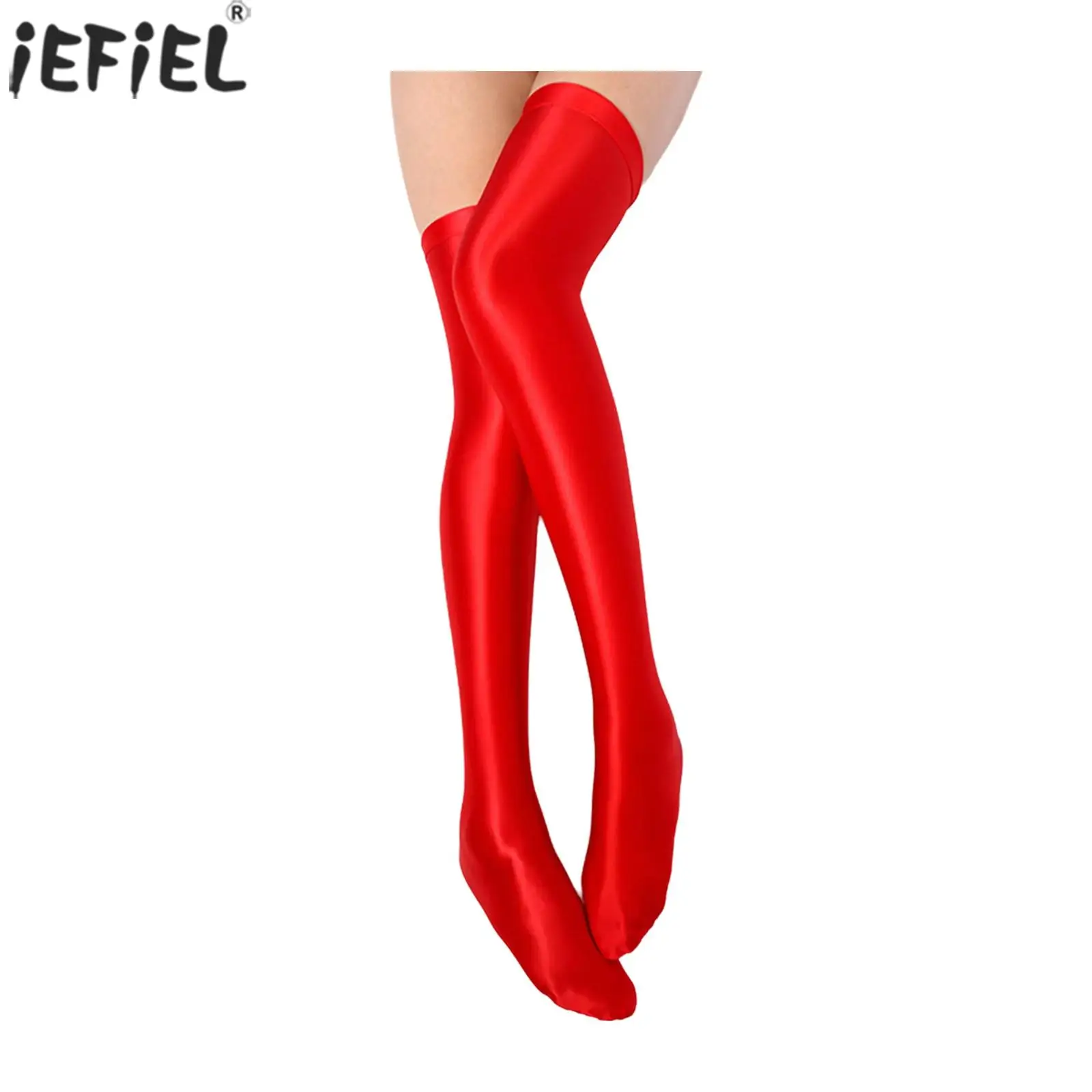 

Women Opaque Glossy Thigh High Stocking with Anti-Slip Silicone Glossy Footed Tights Sock for Dress Costume Accessory Stockings