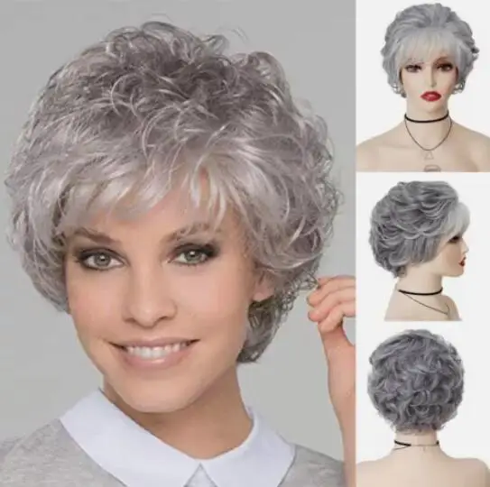 Perucas curtas onduladas do cabelo do cosplay para mulheres, peruca encaracolada loura dourada natural, partido do ombre