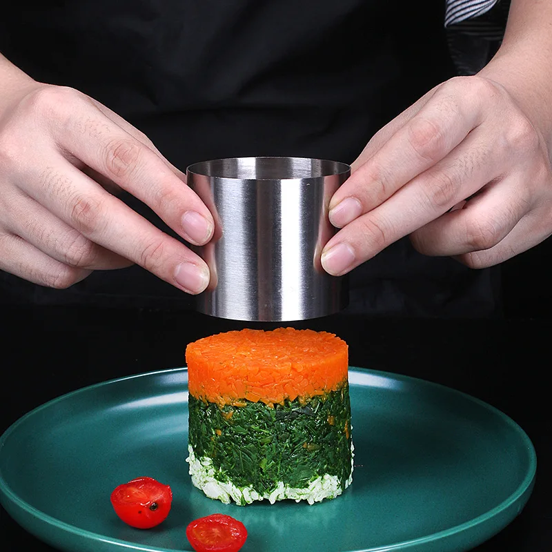 1 قطعة الفولاذ المقاوم للصدأ كعكة موس الدائري أداة قالب طبق بارد دائري مع قضيب دفع السوشي صنع قالب لوازم المطبخ #5