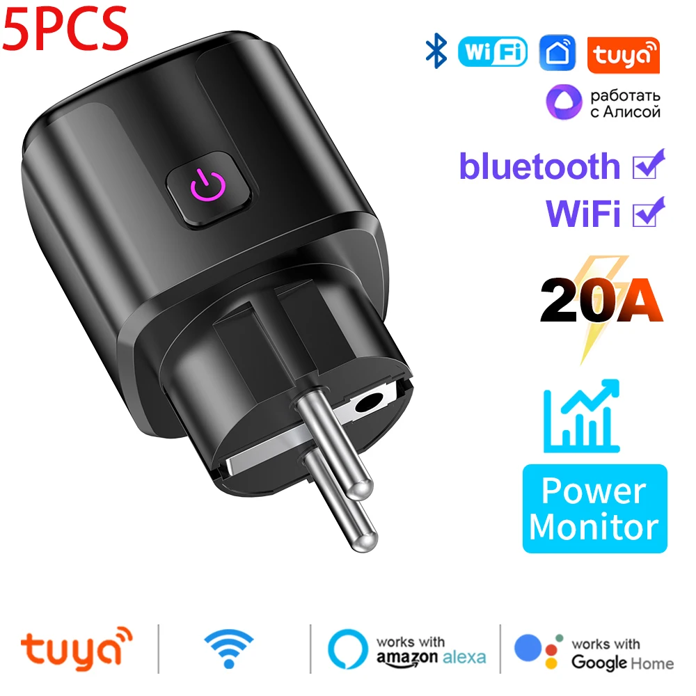 WiFi 20A stopcontact met stroombewaking Tuya Smart EU-stekkertimer Kinderslotuitgang Google Home Alice SmartThings Alexa