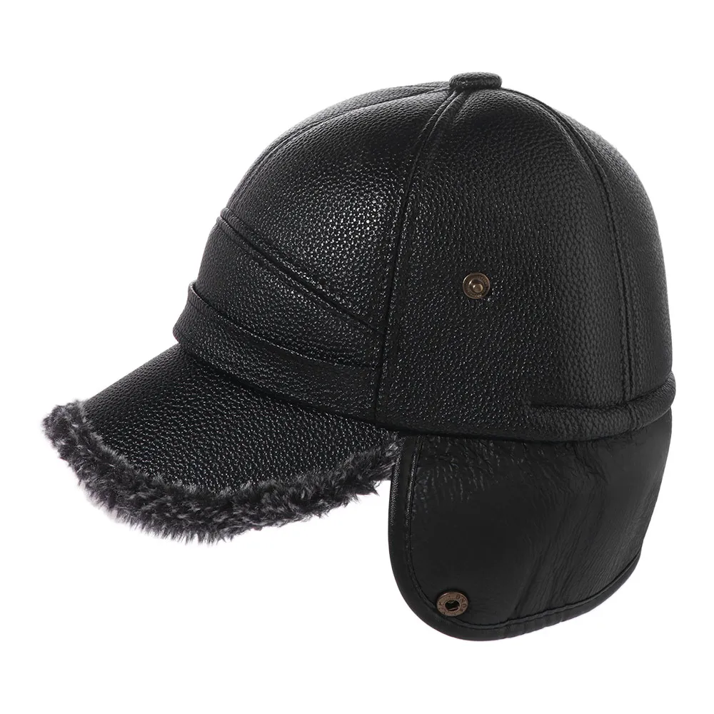 الشتاء الدافئة قبعة بيسبول الرجال الجلود أفخم Snapback قبعة مع غطاء للأذنين سدادات حماية الأذن قبعة الصيد التزلج أقنعة أبي قبعة