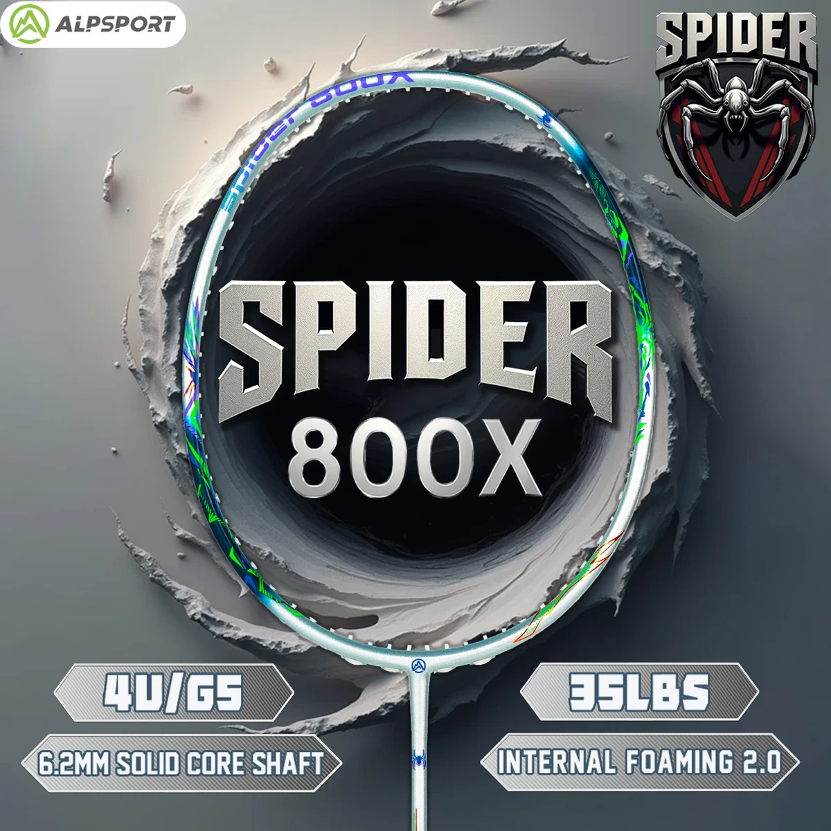 ALP SPIDER 800X 3D 4U Super Light Full Carbon Badminton Racket Max 35LBS High Tension for Precision Control ALPSPORT Original