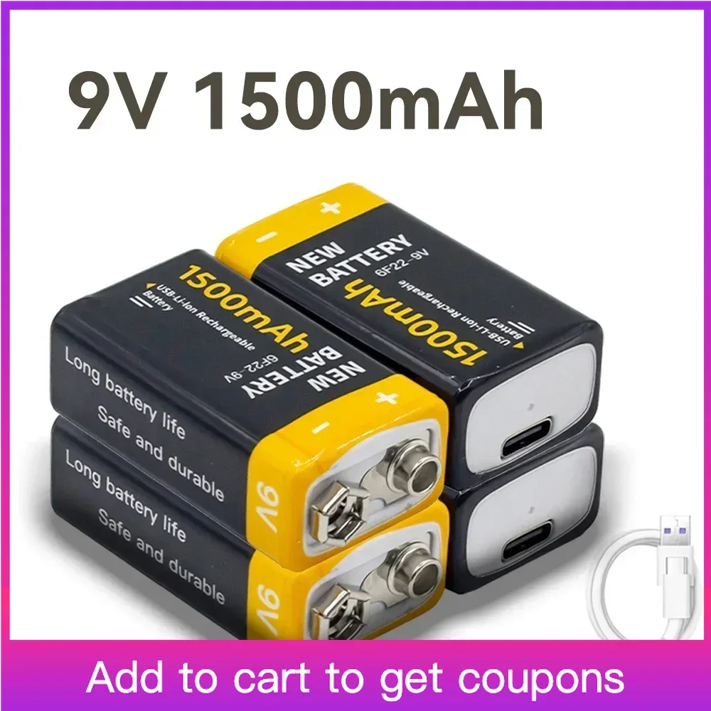 Upgrade 9V Type-C USB 1500mAh Micro li-ion Rechargeable Battery 6F22 9V Battery for RC Helicopter Model Microphone Toy Free