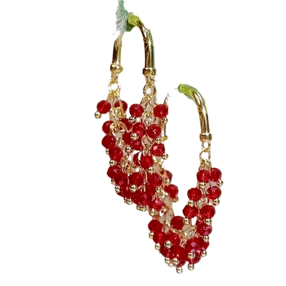 New Unique Design Sense Chinese Red Beaded Earrings 2024 New Trendy and Elegant Personalized Fashionable Slim Earrings