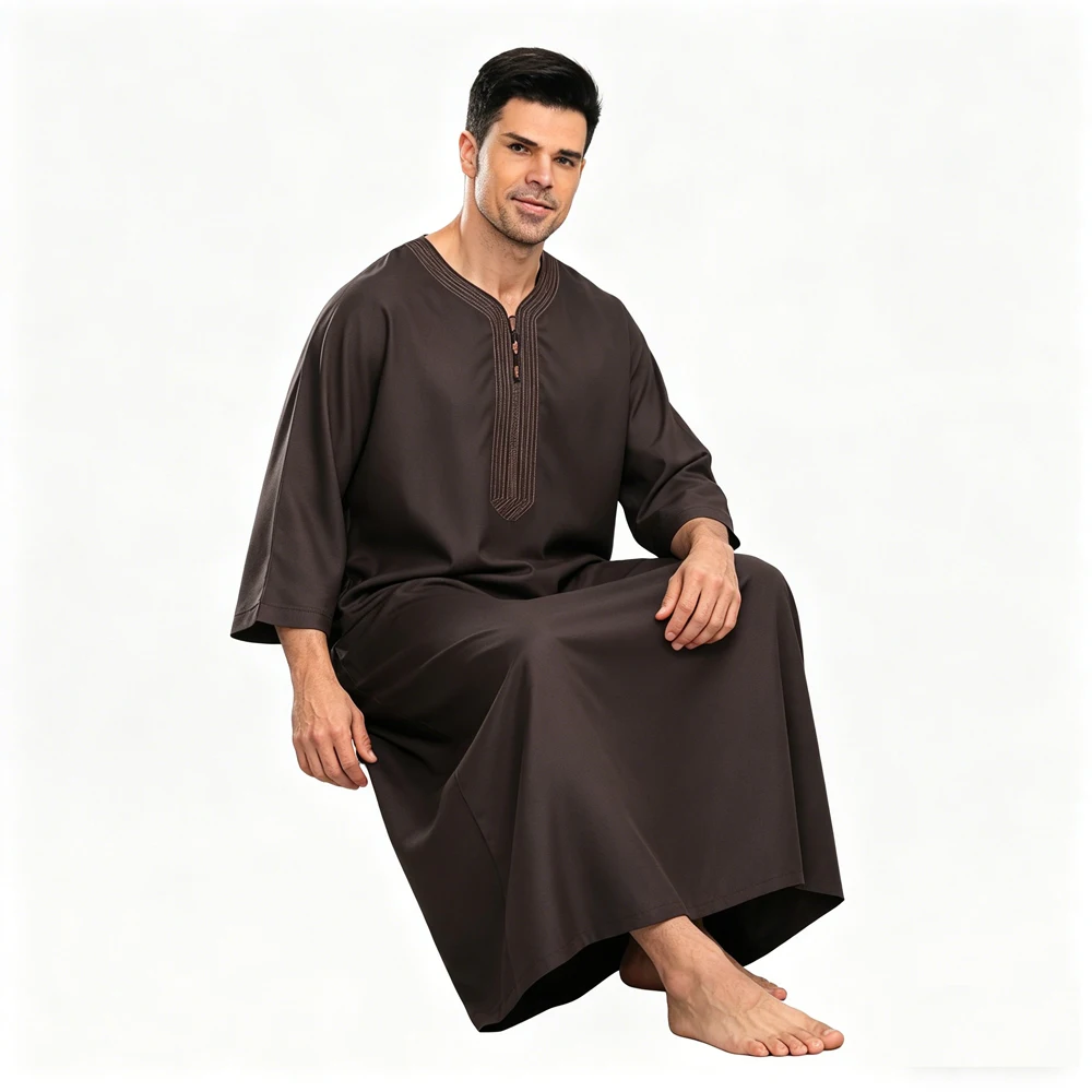 

Muslim Men Long Sleeve Pullover Dress Abaya Daffah Jubba Thobe Pakistan Saudi Arab Kaftan Islam Clothing Prayer Robe Outfits