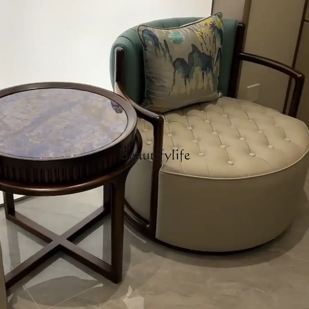 

ls42 New Chinese ebony swivel chair solid wood sofa chair living room balcony single three-piece set