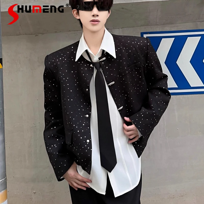 

Men's 2025 Autumn New Short Style Jackets Men's Starry Sky Rhinestone Design Coats Masculinity Stylish Loose Versatile Jackets