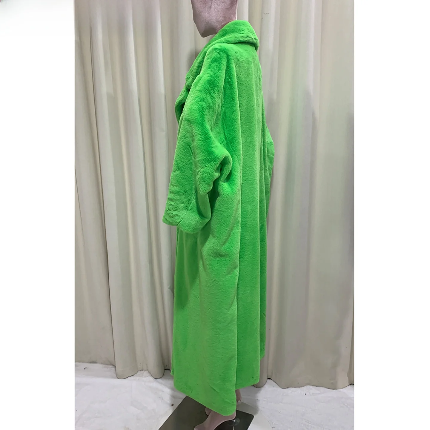 Nerazzurri Oversize Long Female Jacket High Length Casual Style Double Button Green Plush Fur Coat for Taller Women