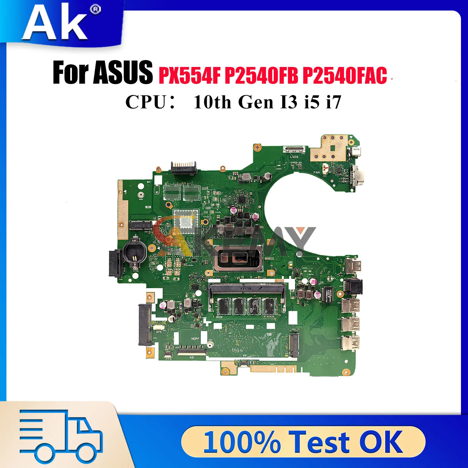

P2540FA Laptop Motherboard For ASUS ProArt P2540FA P2540F P2540FB PX554F P2540FAC Mainboard With 10th Gen I3 i5 i7 tests OK stk