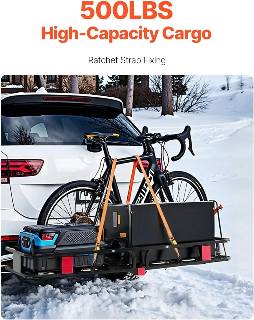 

70" x 30" Hitch Cargo Carrier, 500 lbs Capacity with Waterproof Bag & Ratchet Straps, Folding Design for SUVs/Trucks