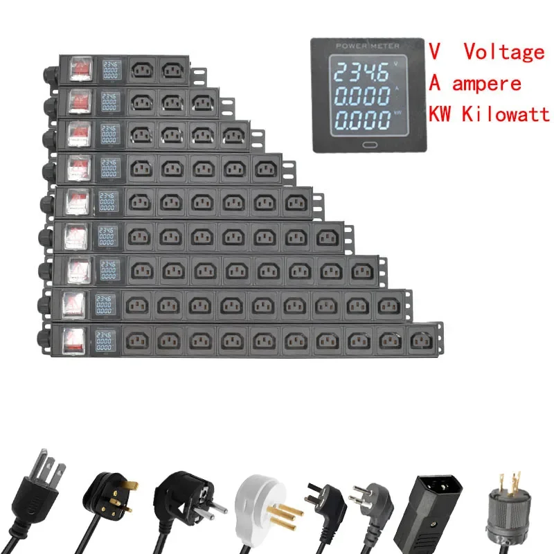 

PDU Power Strip Distribution Unit IEC C13 socket 2-20 Way ammeter LED display Switch EU/AU/UK/US/Thailand/Israel PLUG