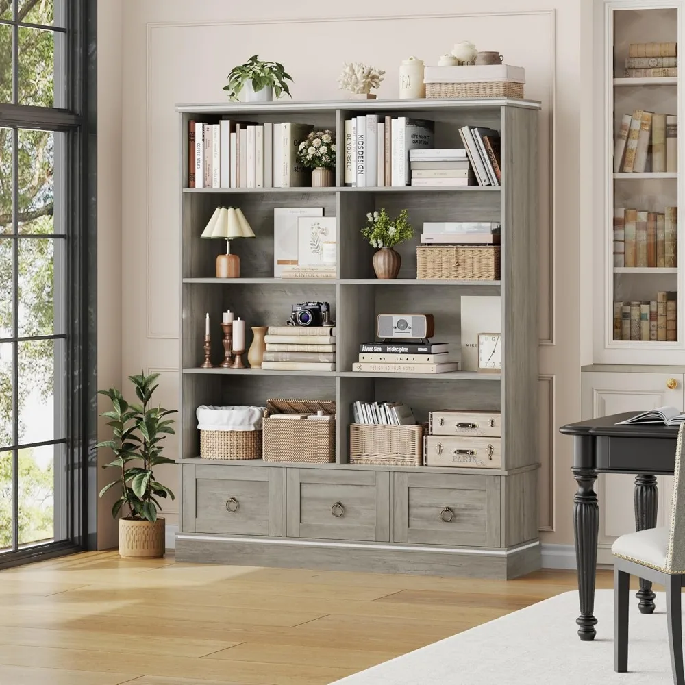 Estante larga de 47 polegadas com gavetas, estante de armazenamento de 5 camadas, grandes prateleiras de exibição, 63 polegadas