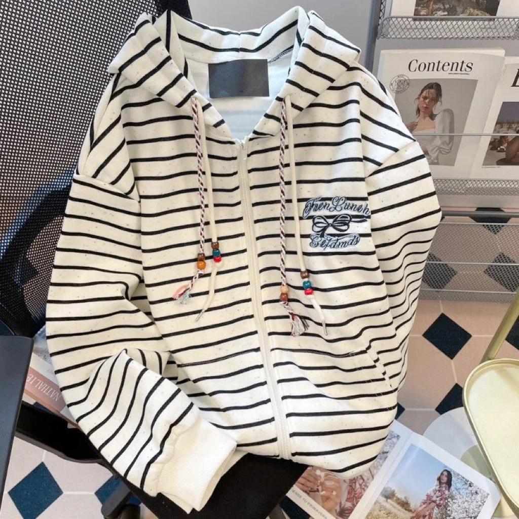 Striped Loose Long Sleeve Hoodie - Image 2