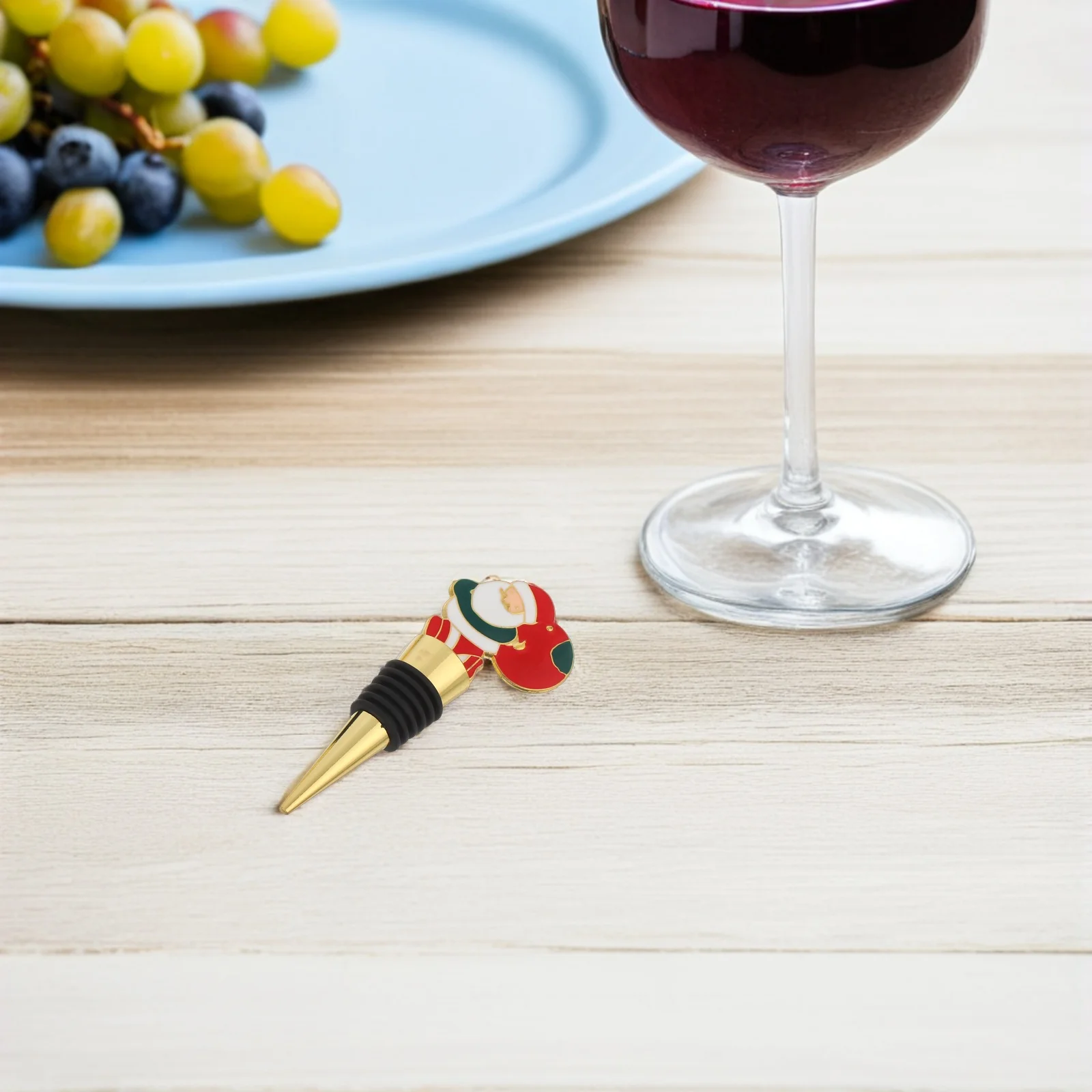 

3Pcs Santa Claus Wine Stopper Christmas Bottle Sealers with Wreath Reusable Drink Preserver Airtight Fit for Wine Beer Bottles