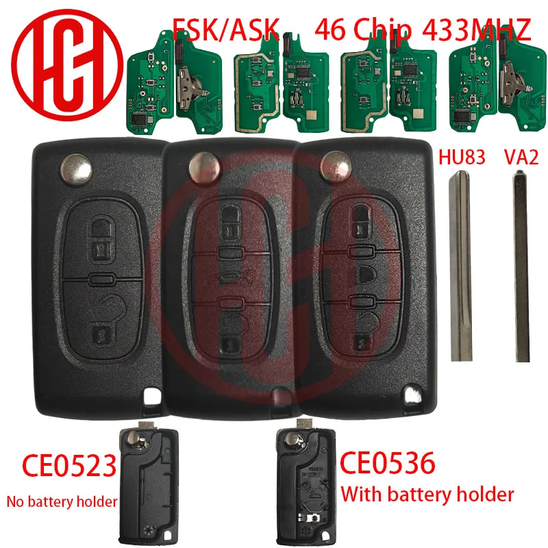 433MHZ ASK/FSK CE0523 ID46 PCF7941 CE0536 PCF7961 Flip Car Remote Key For Peugeot 207 307 308 408 Citroen C1 C2 C3 C4 C5 Picass
