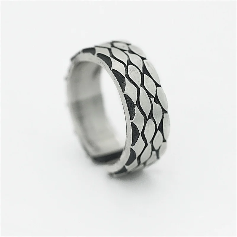 Vintage Carving Lines Flower Pattern Men Ring Jewelry Set Personality S925 Silver Ring Women Couple Accessories