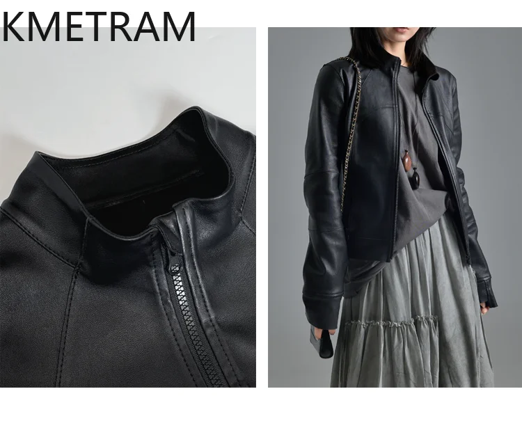 KMETRAM-Chaqueta de piel de oveja 100% Natural para mujer, chaqueta de cuero auténtico, ropa ajustada negra de alta calidad, abrigo corto de otoño 2025