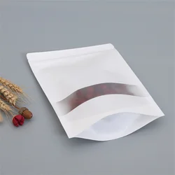 10/20pcs White Vertical Zipper Kraft Paper Window Bags Gift Candy Dry Food Tea Packaging Bags Moisture-proof Self-sealing Bags