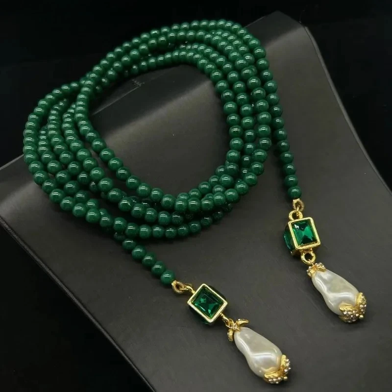 Green Crystal Necklaces for Women Pearls Palace Style Vintage Jewelry Elegant Luxury Irregular Collares Para Mujer
