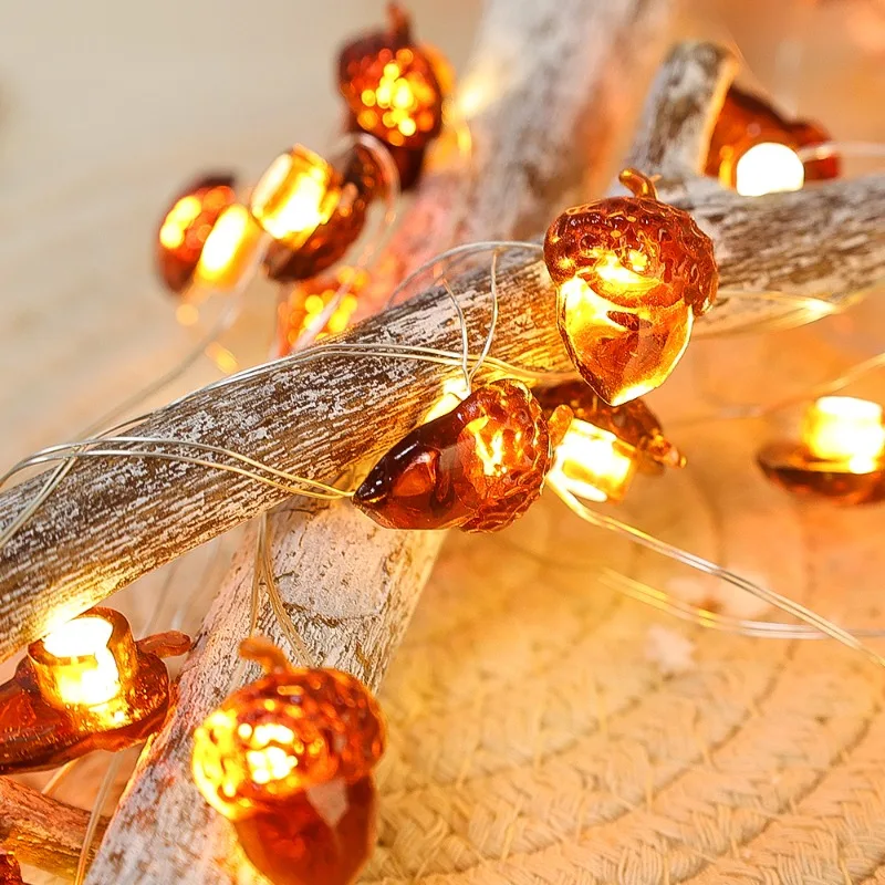 10/20 LED 3D Acorn String Lights Garland Christmas Decoration Light Battery Powered Fall Acorn Lamp Indoor Party Xmas Lighting