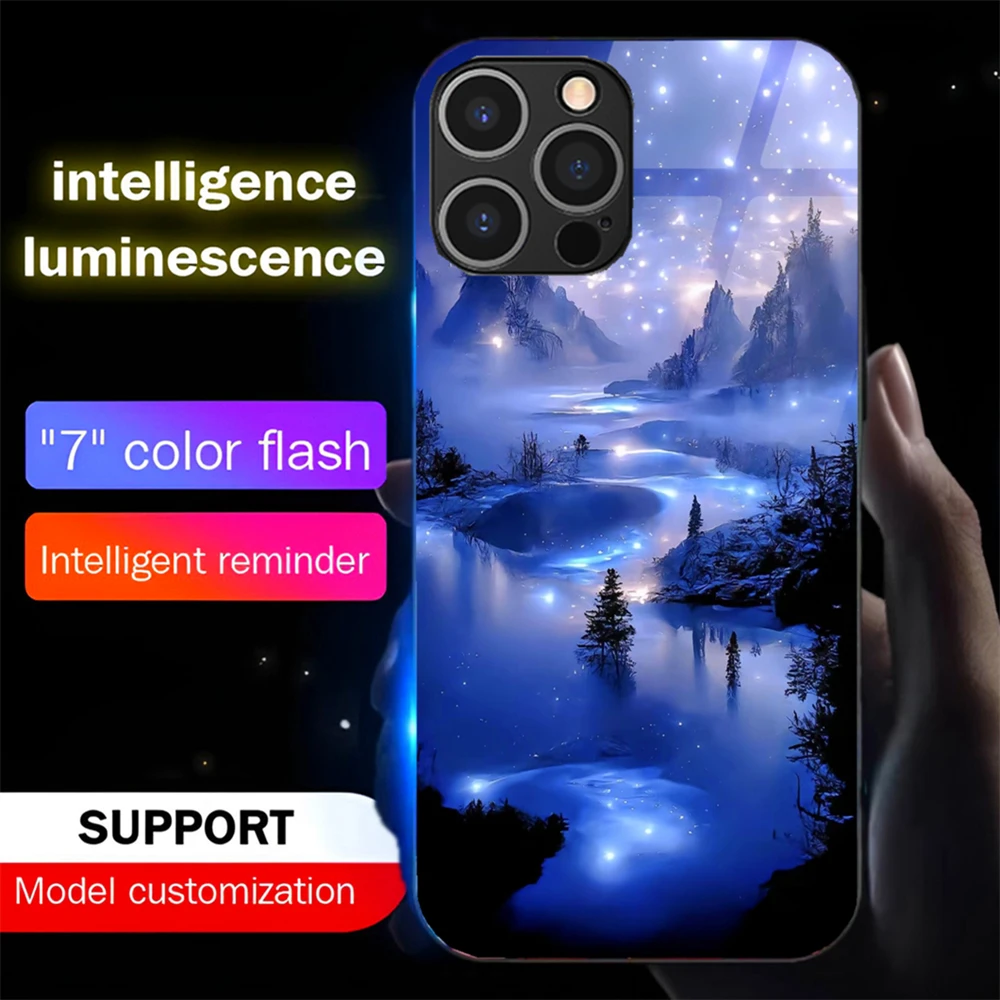 

Dreamy Moonlight River Sound Control LED Flash Cases Luminous Glass Cover For Samsung S25 S24 S23 S22 S21 FE Plus Ultra