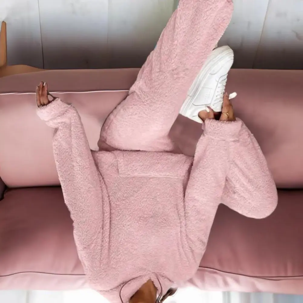 2026 Women's Fuzzy Fleece Pajamas Set Winter Plush Pullover Hoodies And Pants Lounge Set Fluffy 2 Piece Sleepwear