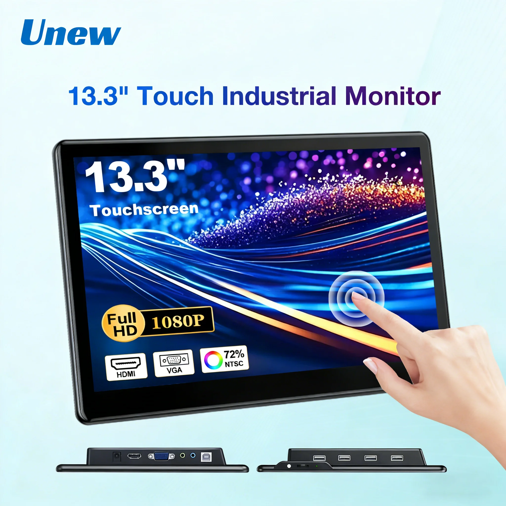 Unew 13.3 Inch Touch Panel Portable LCD 1920 X1080 IPS Monitor Display Touchscreen With Speaker HDMI/Type-C Input for Laptop DVI