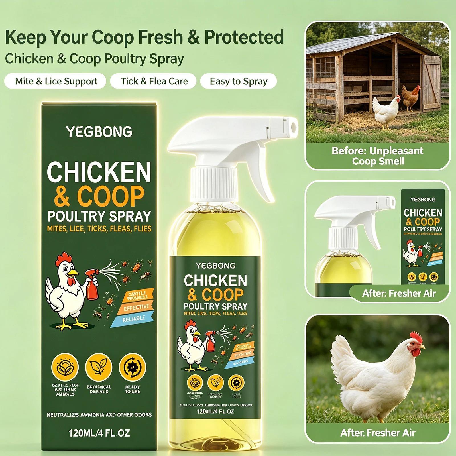 Poultry and Chicken Coop Anti Flea Spray Flea Lice Remove External Insect Repellent Deworming Supplies Sanitation Maintenance