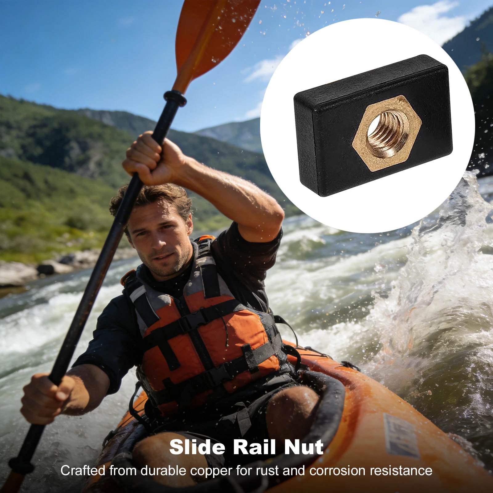 Side Mount Track Rail Sliders Hardware Accessories Base Copper Mounting Nut Compatible with Canoes and Kayaks Boating
