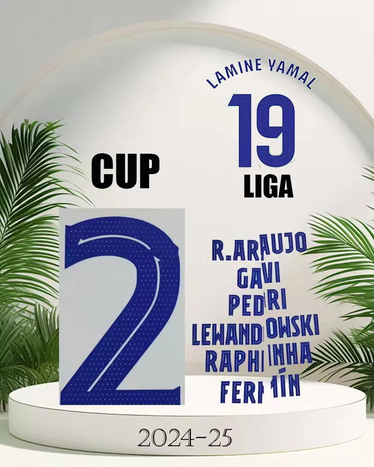 

2024/25 BARCbA Third blue #19YAMAL Name sets OLMO LaL iGa and CUP Gavi&RAPHINHA name and number top AAAA quality iron on 2025
