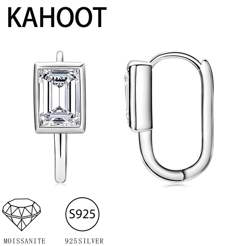 

925 silver 1 carat*2 rectangular moissanite classic casual simple fashion versatile high quality men's and women's earrings