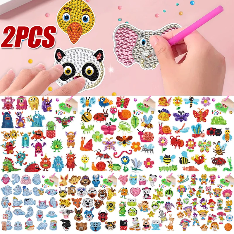 2 Sheets DIY Diamond Painting Stickers Kit Sticker by Numbers for Kid Diamond Mosaic Handicrafts Children Gift for Cup Decor