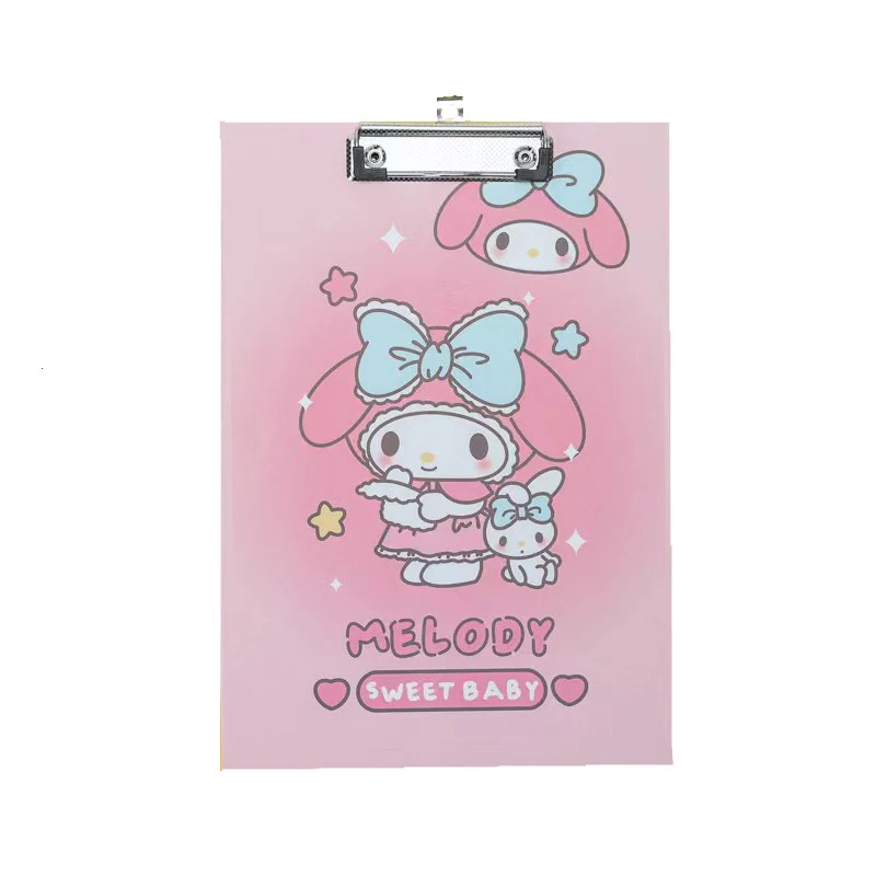 Anime Sanrio Figura Board Clip Arquivos, Escrevendo Papelaria, Papéis de Teste, Hard Pad, Hello Kitty, Minha Melody, Kuromi, Presente do Estudante, 1Pc