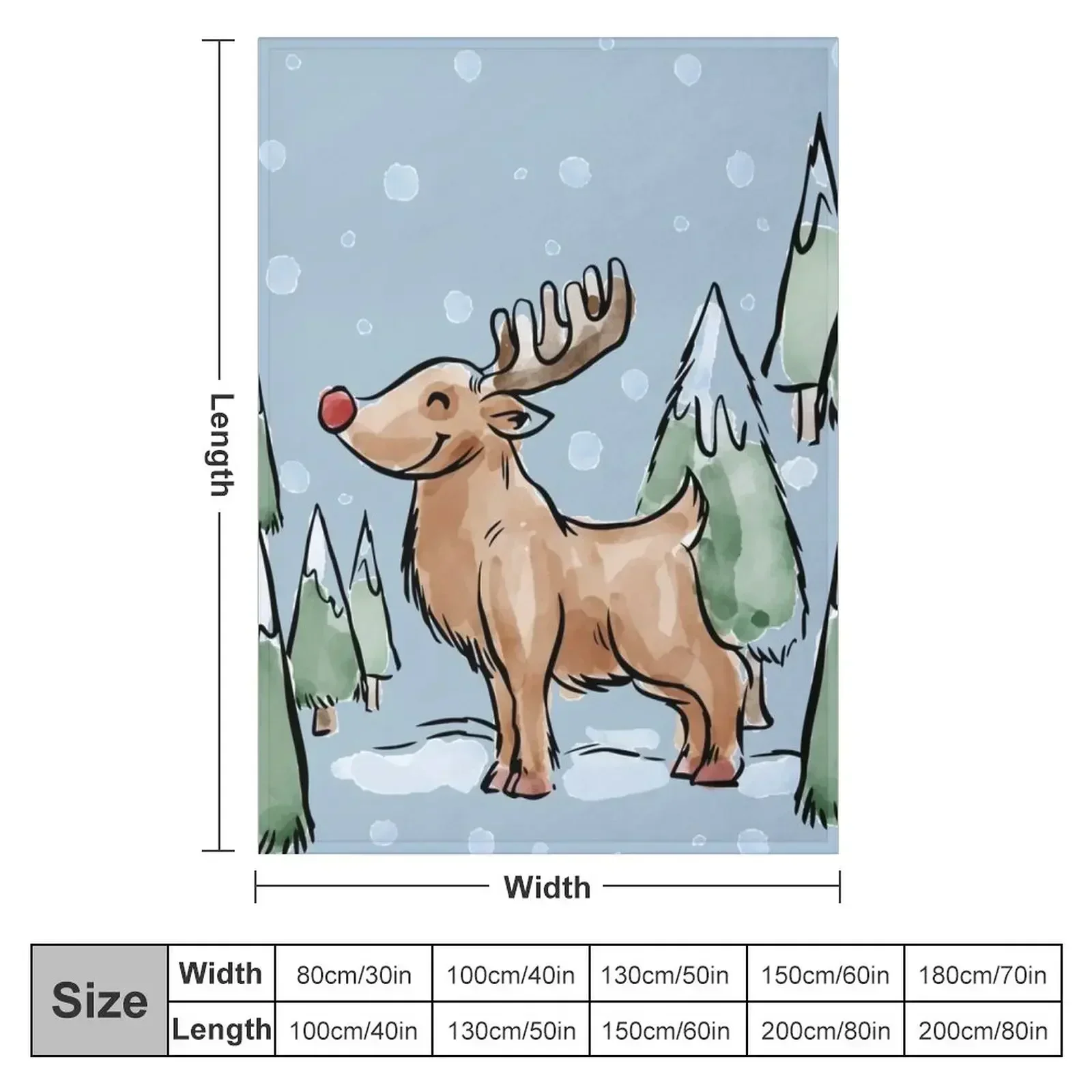 Watercolor Painting of Red Nose Reindeer in Christmas Snow Throw Blanket Multi-Purpose Kid'S blankets and throws Baby Blankets