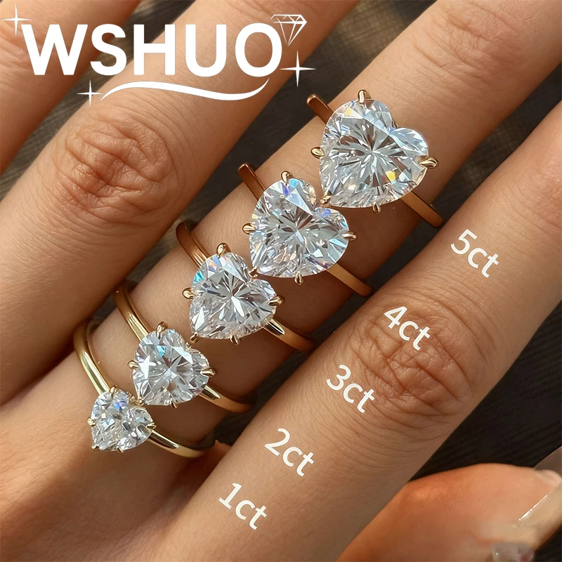 

1/2/3/4/5 Carat Heart Cut Moissanite Wedding Rings for Women 100% S925 Silver Plated 18k Gold Diamond Proposal Ring Fine Jewelry