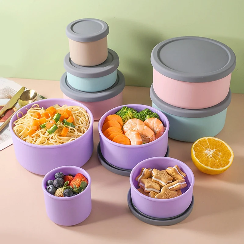 Silicone Food Storage Containers With Lids Leak Proof Space Saving Reusable Meal Prep Airtight Containers For Kitchen