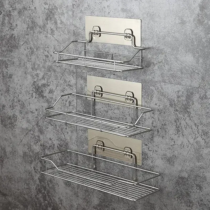 Stainless Steel Bathroom Storage Shower Shelf Punch-Free Kitchen Toilet Wall Hanging Rack Organizer Bathroom Corner Shelves Set