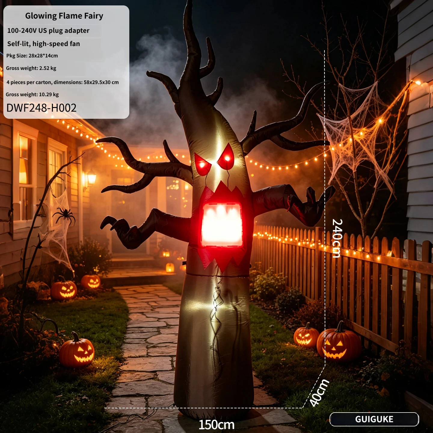 240CM Spooky Halloween Inflatable Tree Monster With LED Flame Light Blow up Yard Decoration for Garden Lawn Holiday Party