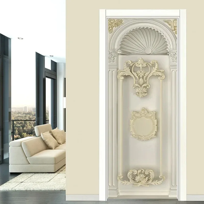 Sticker Porte Rétro 3D Monogramme 90x200cm - Autocollant Amovible Décoration Murale